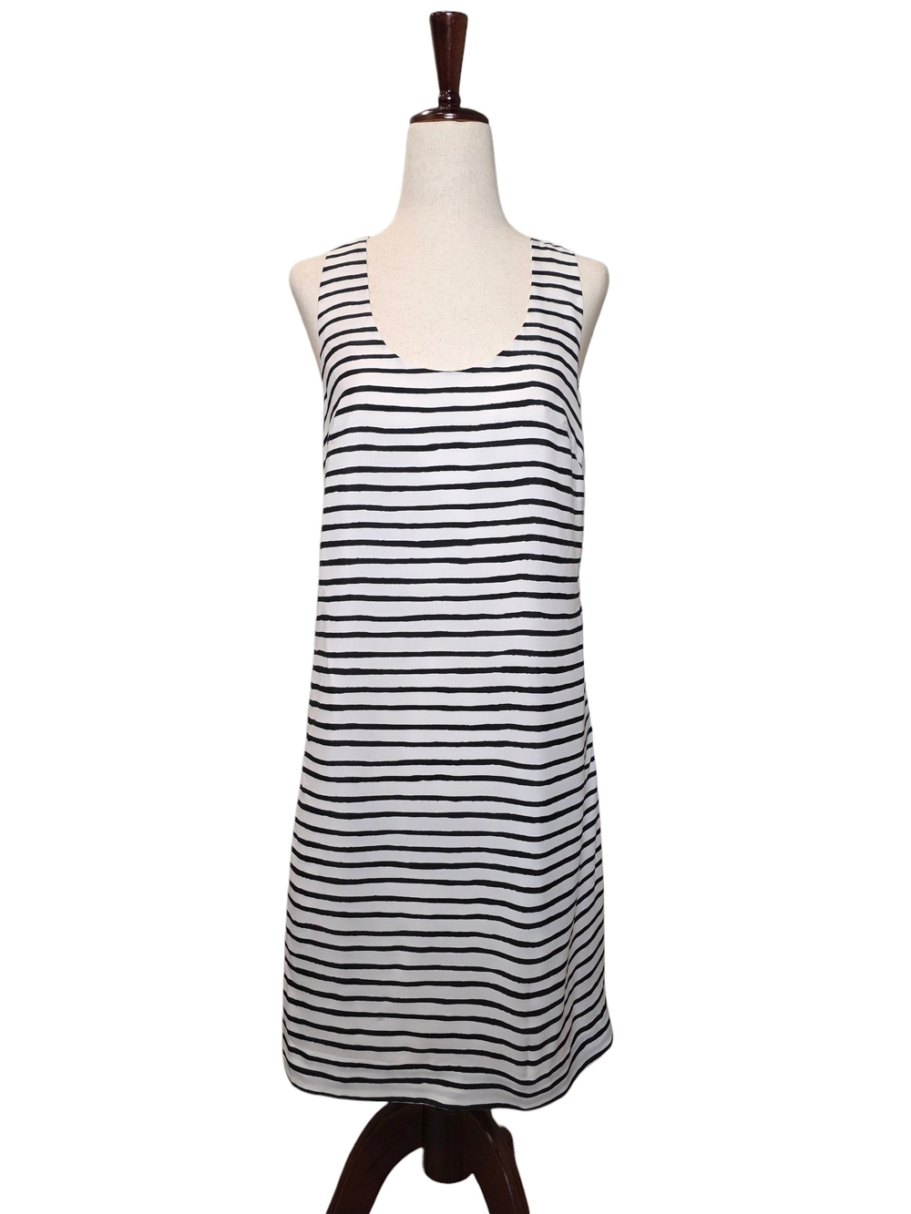 J. Crew Black White Striped Sleeveless Scoop Neck Shift Mini Dress